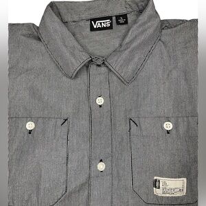 Vans Short Sleeve Button Down Shirt, Vertical black & white stripes-Kids Large